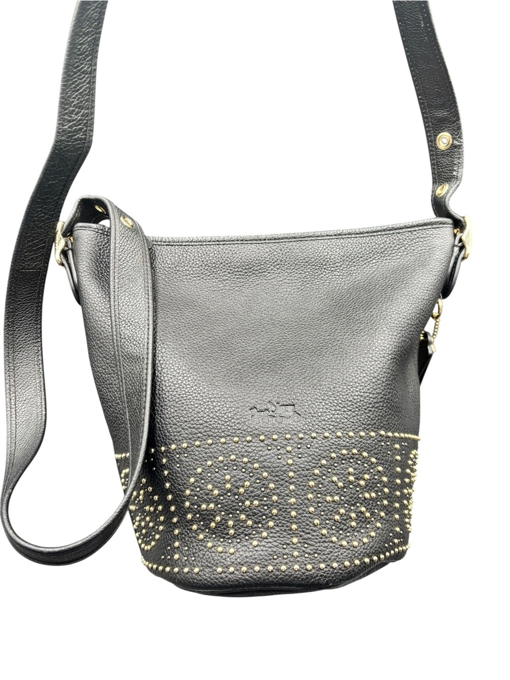 COACH Prairie Rivets Studded Pebbled Leather Dufflette Crossbody Bag Black - Picture 4 of 10